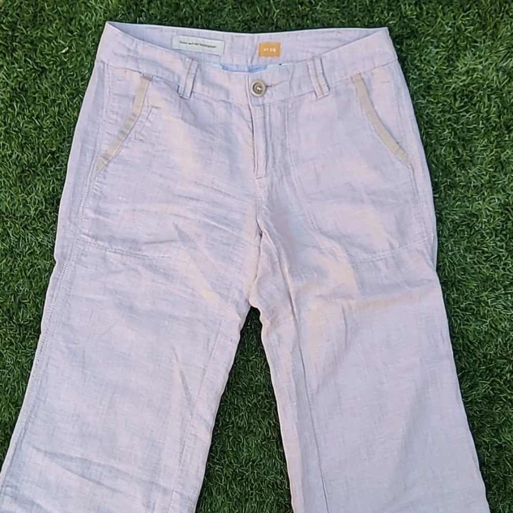 Pilcro by Anthropologie Linen Wide Straight Leg Pants Tan Beige Size 4